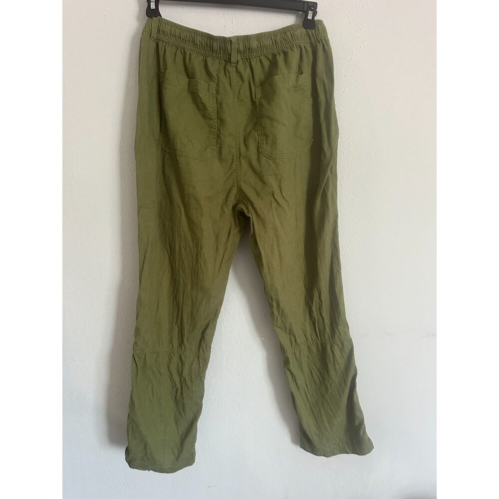 Time and Tru Linen Blend Pants Women M Olive Green Pull On Wide Leg Casual Boho - Picture 3 of 9